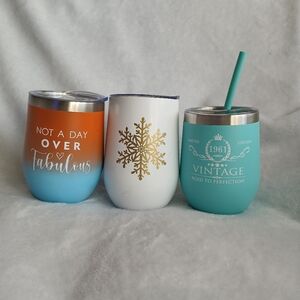 3 Unbranded Metal Tumblers With Lids